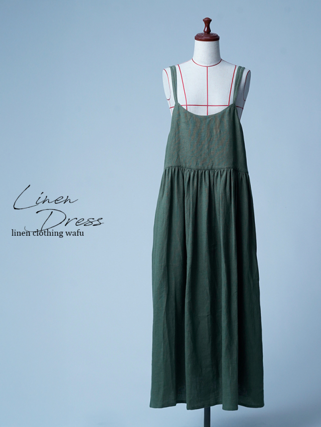【初売り！】【サンプル作品/Lサイズ】リネン梨地 キャミワンピース / カーキ sample-c0129