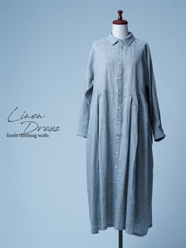 サンプル作品/Mサイズ】リネンシャンブレー 鍵盤タック シャツ