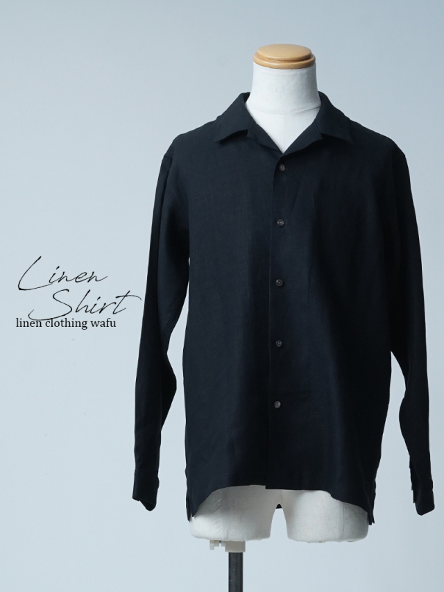 【初売り！】【サンプル作品】オープンカラー リネンシャツ / 黒色 sample-c0142