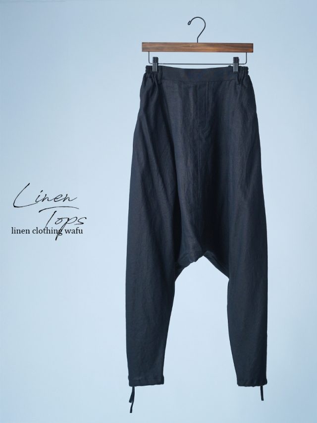 ワフ　wafu メンズ　サルエルパンツ 見本品】リネンパンツ サルエルパンツ / 黒色 sample-c254