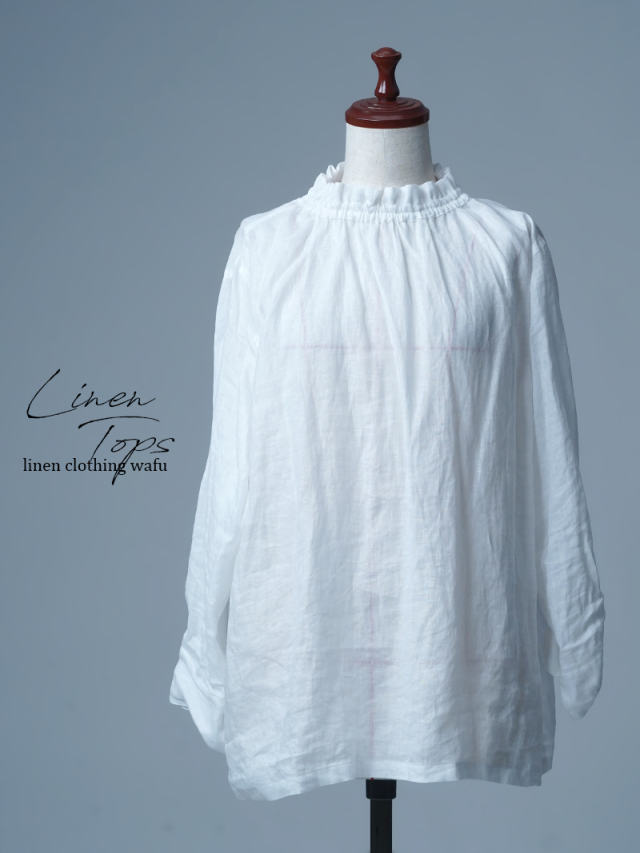 【見本品/LLLサイズ】シャーリング リネントップス / 白色 sample-c476