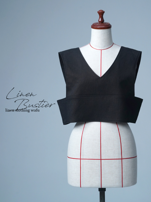 【見本品/Lサイズ】リネンビスチェ 2way スタイリングビスチェ / ブラック sample-c495