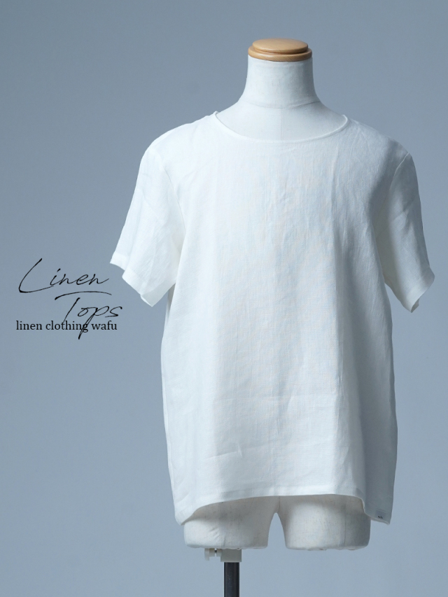 【見本品／Mサイズ】リネン梨地 半袖トップス / オフホワイト sample-c502