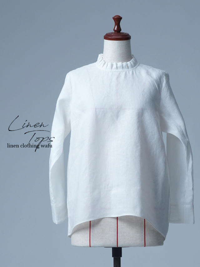 【見本品/Mサイズ】タックフリル リネントップス / 白色 sample-c512