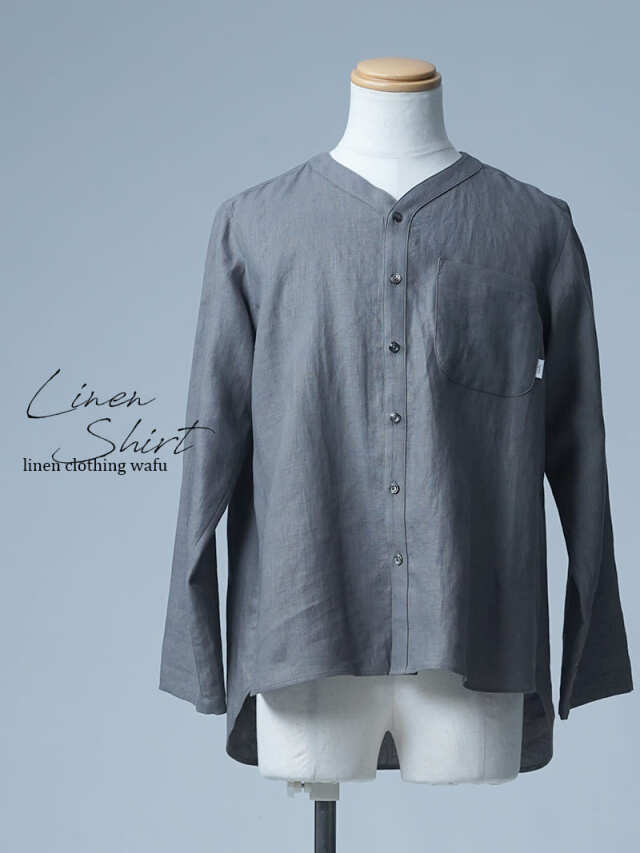 【見本品/Ｍサイズ】リネンパジャマ スリーピングシャツ / 鈍色(にびいろ) sample-d0016