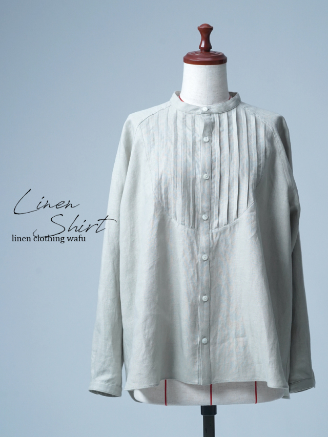 【見本品/Ｌサイズ】リネンブラウス プザムシャツ / 白緑(びゃくろく) sample-d0074