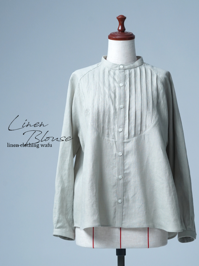 【見本品/Ｍサイズ】リネンブラウス プザムシャツ / 白緑(びゃくろく) sample-d0137