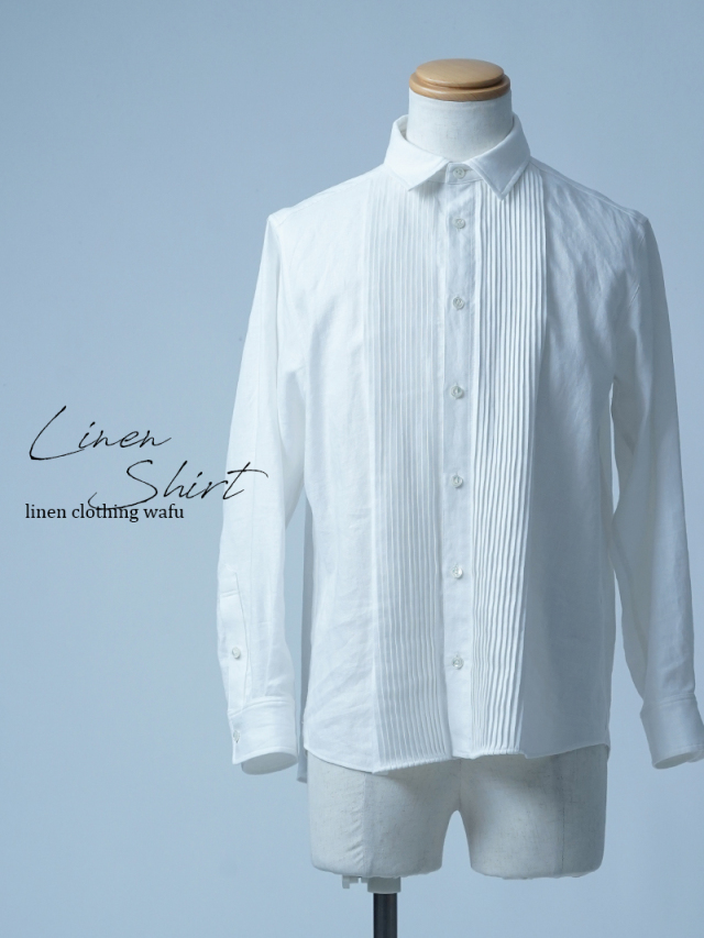 【見本品/Ｓサイズ】リネンシャツ リネンピンタックシャツ メンズシャツ / 白色 sample-d0211