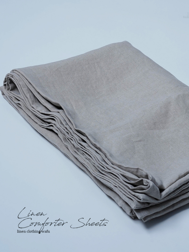 【わたぬき修繕作品】掛け布団カバー リネンシーツ シングルサイズ / 亜麻ナチュラル syuzen-a0007
