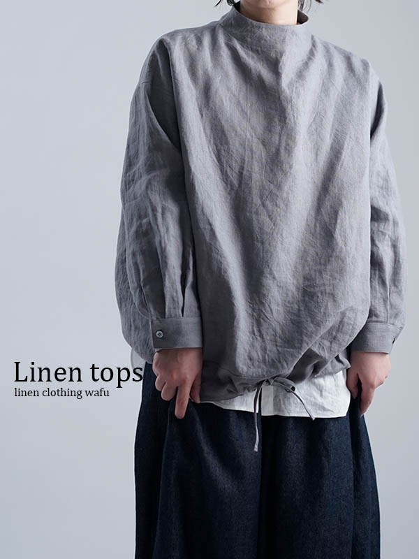 【wafu】Linen Top ボトルネックトップス  / スチールグレー t004f-stg2