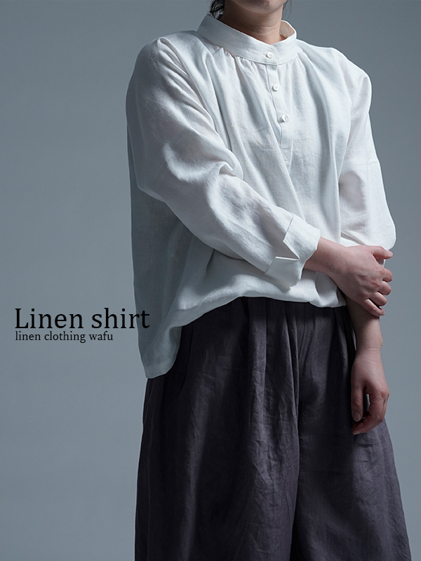 【wafu】Linen Top スタンドカラー トップス / ホワイト t005b-wht2