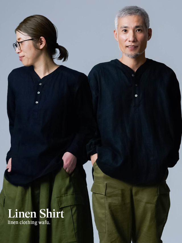 4/16.12時~受注開始!【リネントップス】気楽さと、きちんと感のあいだ。スリーピングシャツ / 黒色 t030c-bck1