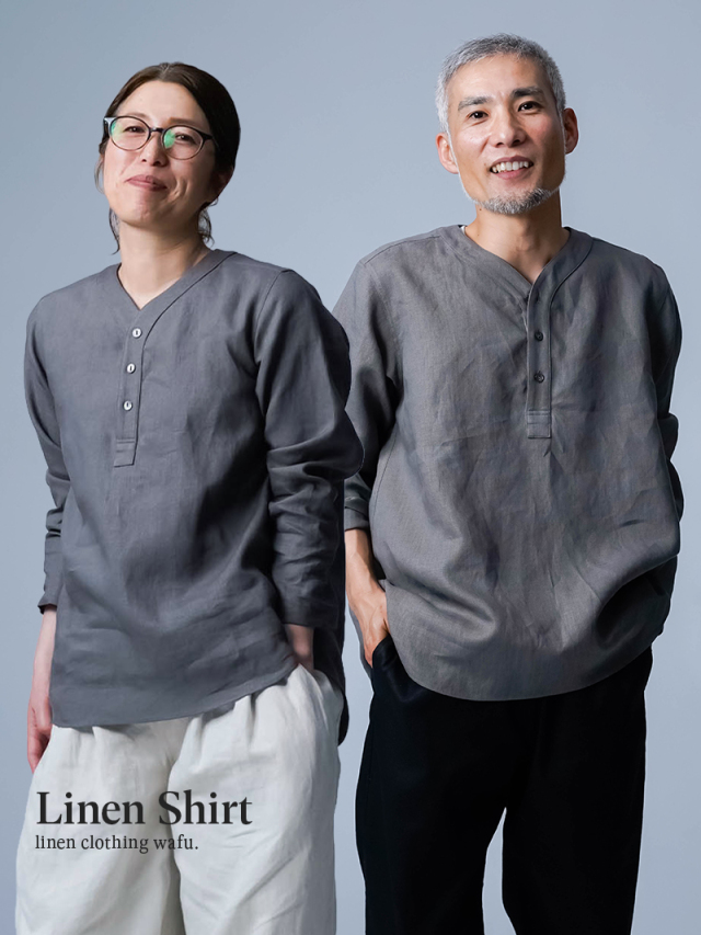 4/16.12時~受注開始!【リネントップス】気楽さと、きちんと感のあいだ。スリーピングシャツ / 鈍色 t030c-nib1