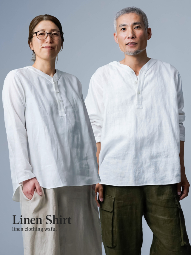 4/16.12時~受注開始!【リネントップス】気楽さと、きちんと感のあいだ。スリーピングシャツ / 白色 t030c-wht1