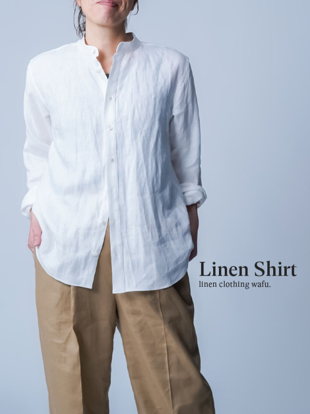 wafu. グレー リネン ハーフボタンシャツ wafu. 】