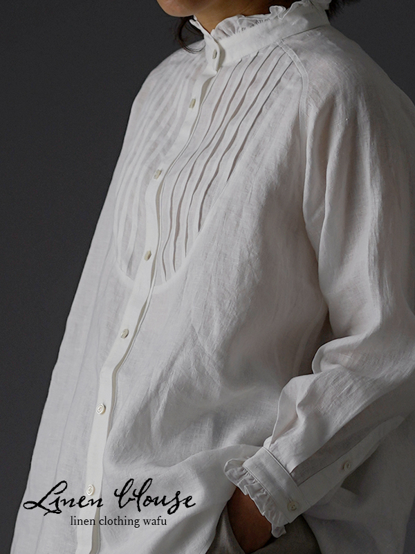 リネンシャツ】清涼感たっぷり！ 大人の リネン アロハシャツ ／ 白花  