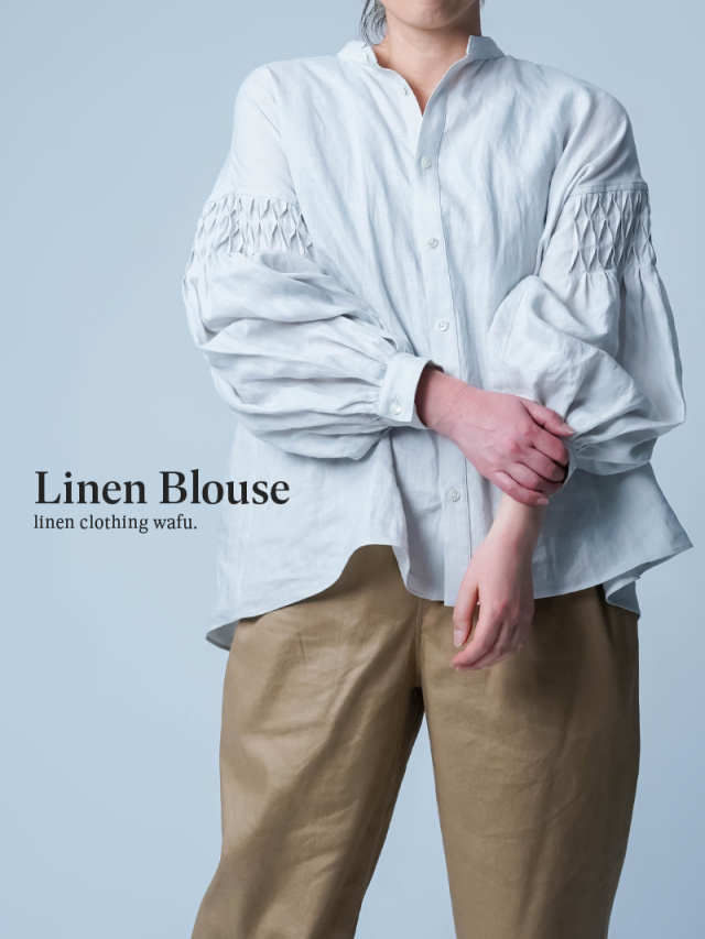 1/15.12時～受注開始!【リネンブラウス】心穏やかに生きる。波ピンタックブラウス ／ 白花色 t062b-wtw1