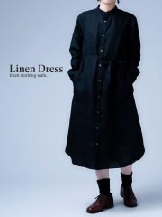 【リネンワンピース】凛と上品な装いに シャツテール ワンピース ／ 黒色 a015c-bck1