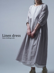 【wafu】Linen Dress サイドギャザー ワンピース / 灰桜(はいざくら) a057b-hzk1