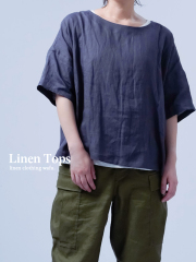 ※生産終了※【リネントップス】数量限定！元祖よしT "イロチ" ドルマントップス ／ 墨色 t002t-smi1