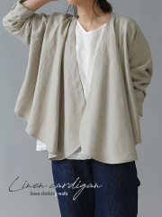【wafu】やや薄手 リネンボレロ ヘムカーブ Linen bolero/亜麻ナチュラル【free】h021d-amn1