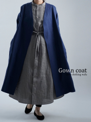 【wafu】wafu premium linen ノーカラーコート / ブルーニュイ h022j-bln2