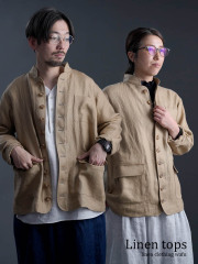 【プレミアム】Linen Jacket シワノズリ ジャケット / シャンパン h040b-cmp3