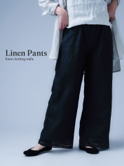 【ペチパンツ】人気ペチにワイドシルエット新登場！ 裾レース ワイドパンツ ／ ブラック p010b-bck2