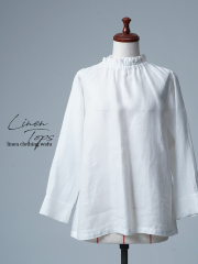 【リユース作品/Ｌサイズ】プレミアムリネン シャーリング リネントップス / ホワイト sample-a1202