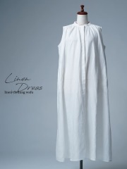 【リユース作品】リネンワンピース 比翼 リネンドレス / ホワイト sample-a1225