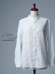 【リユース作品/Ｌサイズ】リネンシャツ スタンドカラー wafu.入門編 / ホワイト sample-a1226
