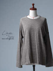 【リユース作品/Ｌサイズ】リネントップス ロングTシャツ / ローズグレー  sample-a1269
