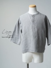 【リユース作品/Ｍサイズ】 リネンシャツ 炭染×大麻プロテクションシャツ / 炭染め  sample-a1272