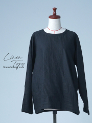 【見本品/Ｌサイズ】リネントップス ラグランスリーブトップス / 黒色 sample-d0025