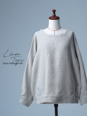 【見本品/Ｌサイズ】スウェット風トップス 長袖 クルーネック / 亜麻ナチュラル sample-d0121