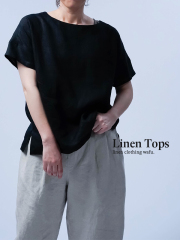 【リネン夏Tシャツ】高気温専用Tシャツ 快適を目指す者へ！雅亜麻リネン ／ 黒色 t001p-bck1