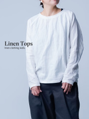 【リネントップス】無言が語る、素材と設計の自信 ラグランスリーブトップス ／ 白色 t003m-wht1