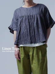 ※生産終了※【生地お試し品】体に沿うやわらかさ リネントップス/ 藍鉄(あいてつ) t017e-idi1