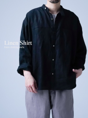 【リネンシャツ】ハートをわしづかみの 洗練されしシャツ ／ 黒色 t021i-bck1