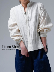 【リネンシャツ】 憧れのヴィンテージ風合い スタンドカラーシャツ ／ レモンシフォン t021n-lmc1