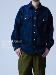 希少✨　美品　wafu 長袖シャツ　麻　ネイビー　ワフ wafu.のリネンシャツ│さらりと着こなす、洗練された大人のレディース