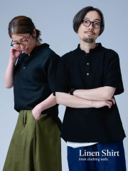 【リネンシャツ】風が抜ける瞬間が気持ちいい！マオカラー ラグランシャツ／ 黒色 t038k-bck1