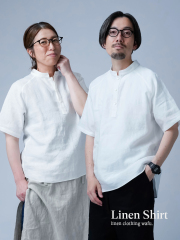 【リネンシャツ】風が抜ける瞬間が気持ちいい！マオカラー ラグランシャツ／ 白色 t038k-wht1
