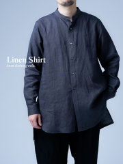 【リネンシャツ】首のラインに沿う美しい！ バンドカラー ロングシャツ ／ グリーフラネル t039c-gfn1