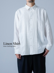 【リネンシャツ】情熱を秘めた リネンピンタック メンズシャツ ／ 白色 t052j-wht1