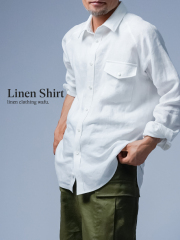 【リネンシャツ】リネン好きが愛用 ラグランスリーブシャツ ／ 白色 t060a-wht1