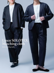 【リネンセットアップ】ノーカラーでもかっちり魅せる！ リネン ソロテックス セットアップ ／ 2色展開 x002f