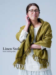 【リネンストール】ふわっとやわらかい Wガーゼのリネンストール 手ほぐしフリンジ ／ オリーブ 【約60cm×164cm】z004c-olv2