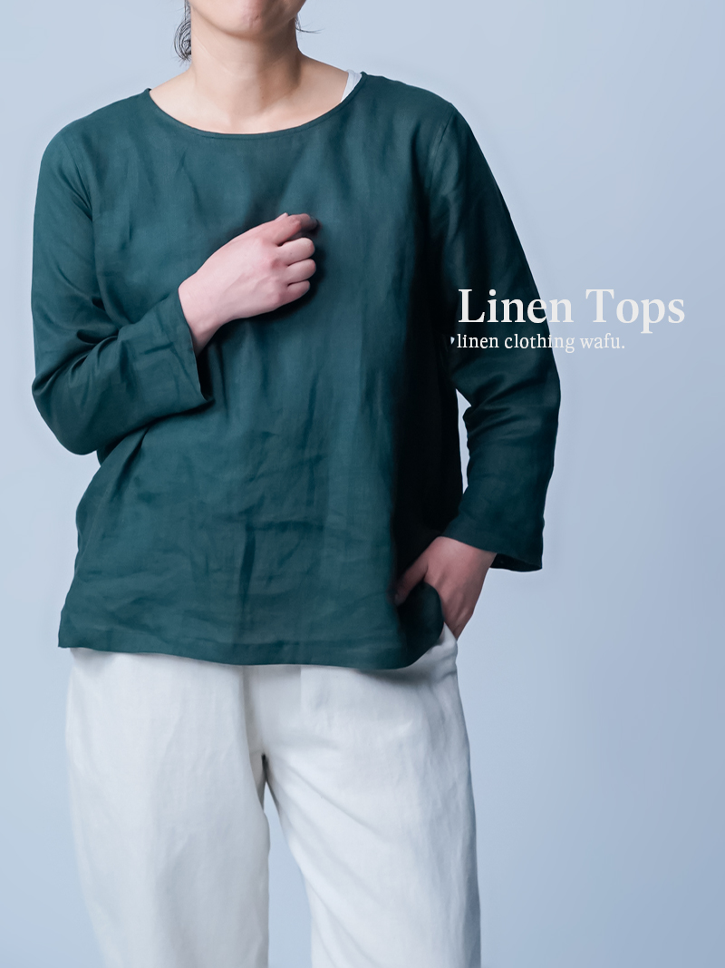 【リネントップス】軽く やわらかい 快適なトップス ／ 千歳緑 p012a-ctm1
