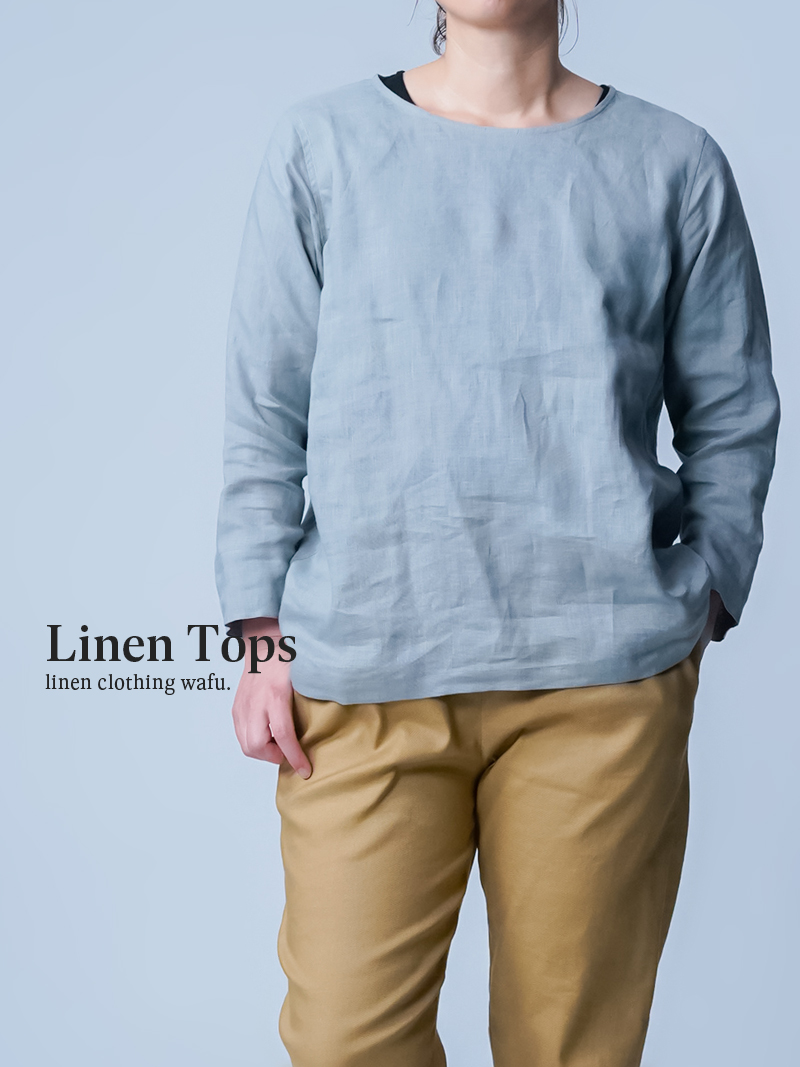 【リネントップス】軽く やわらかい 快適なトップス ／ 銀鼠 p012a-gnz1